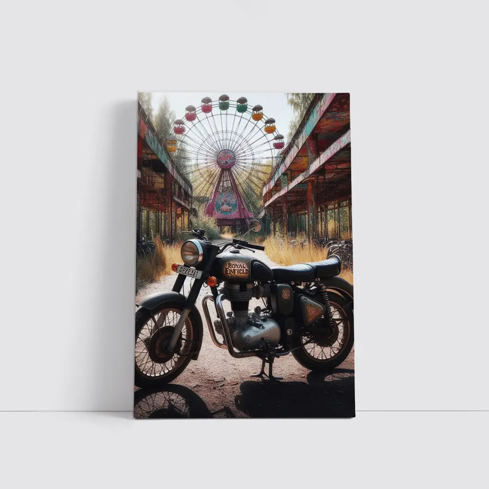 Royal Enfield Classic Abandoned Fairground Ferris Wheel – Wall Art