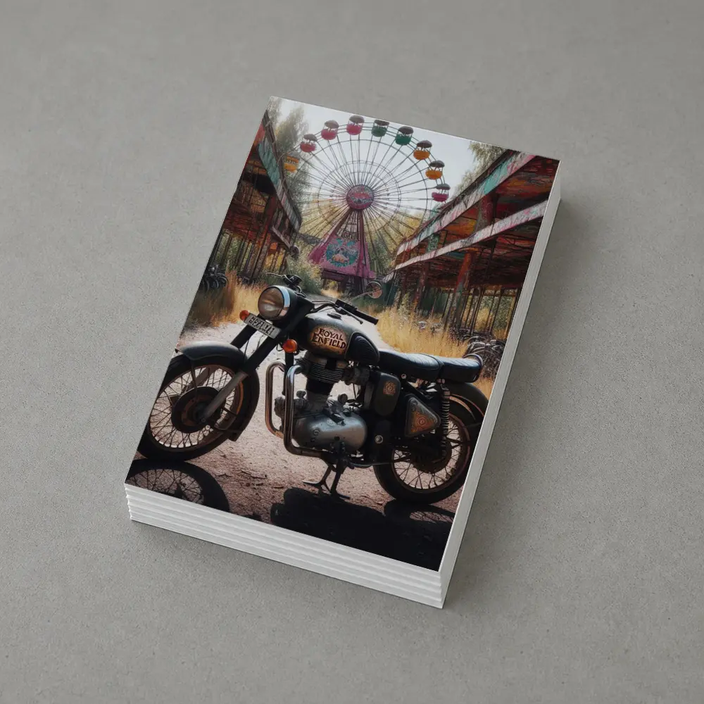Royal Enfield Classic Abandoned Fairground Ferris Wheel – Postcards