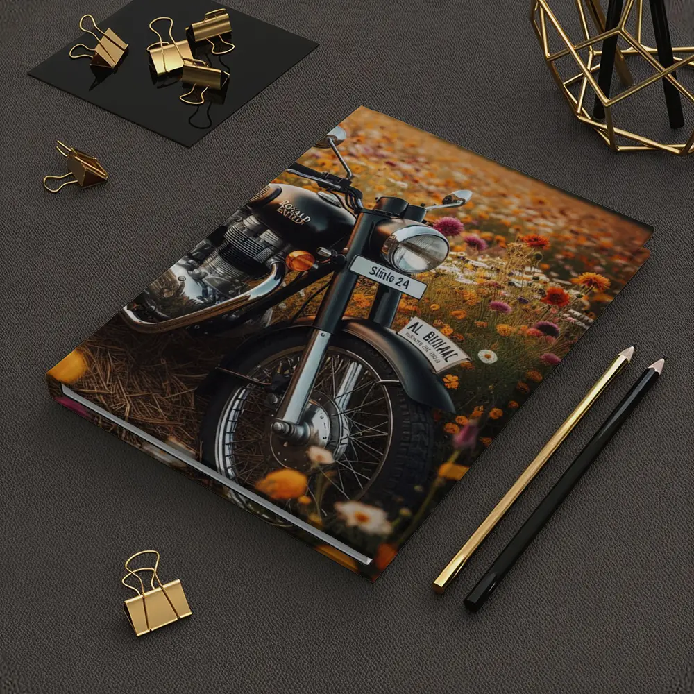 Royal Enfield Classic Motorcycle Wildflower Field – Notebooks