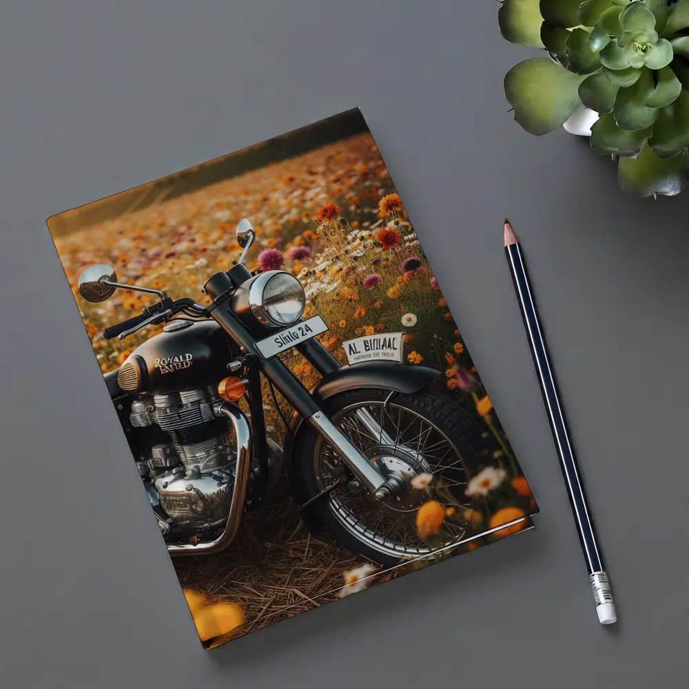 Royal Enfield Classic Motorcycle Wildflower Field – Notebooks