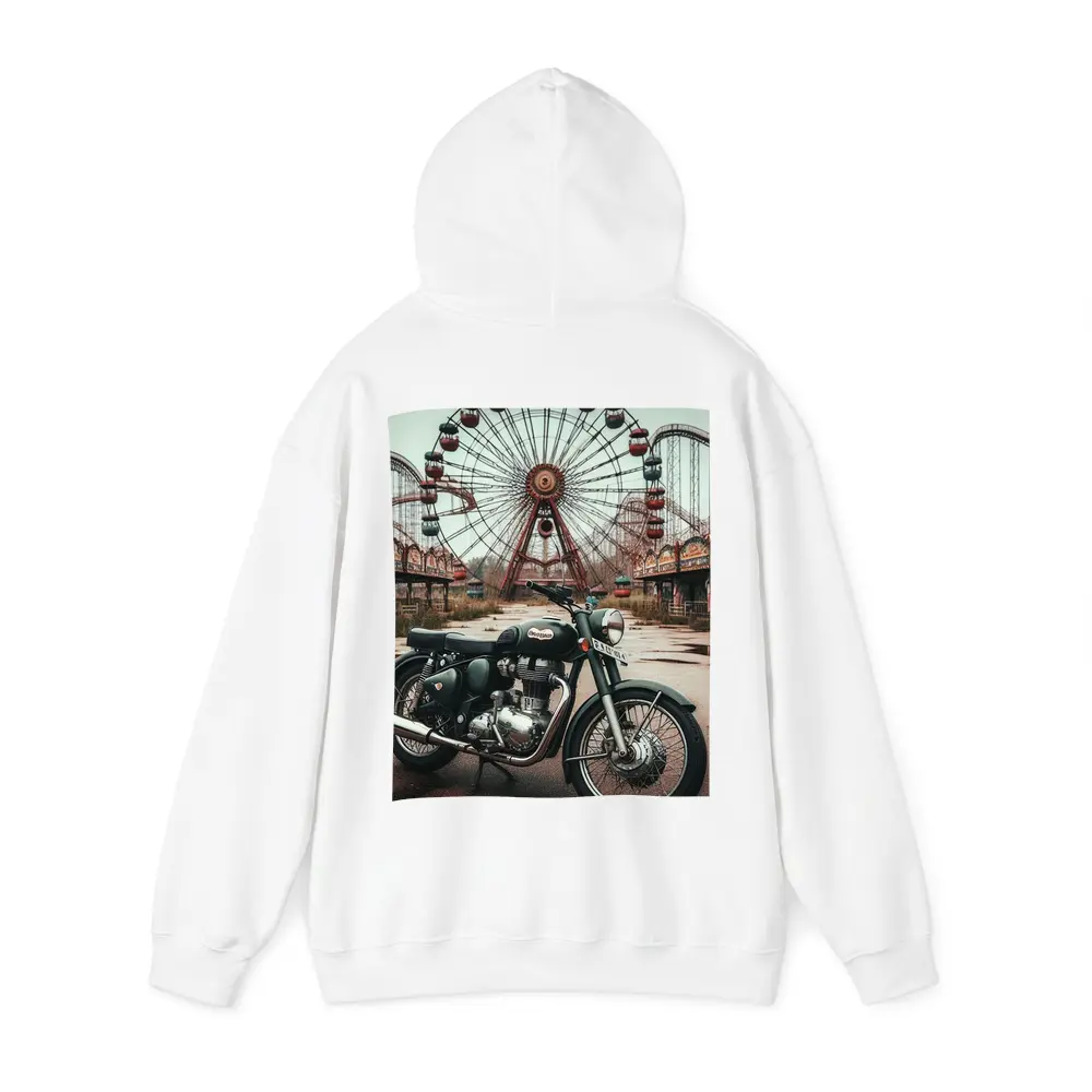 Classic Motorcycle Abandoned Amusement Park Background – Hoodies