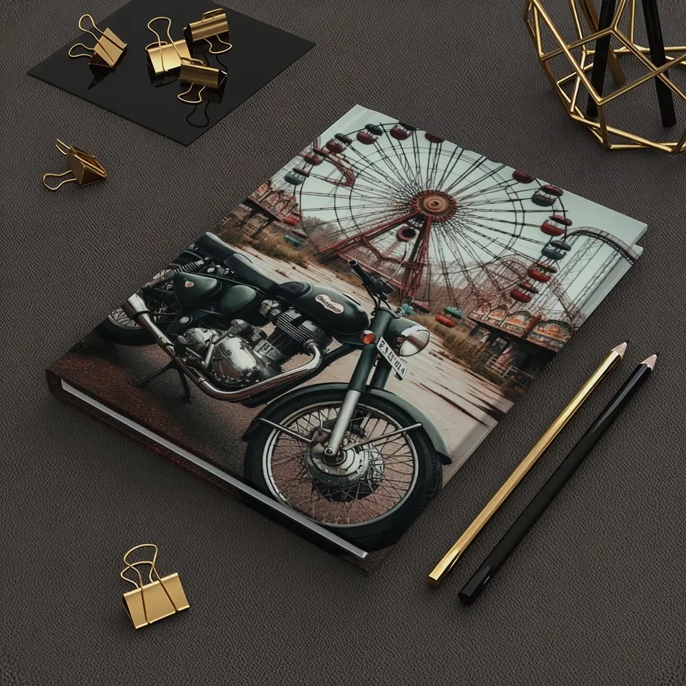 Classic Motorcycle Abandoned Amusement Park Background – Notebooks