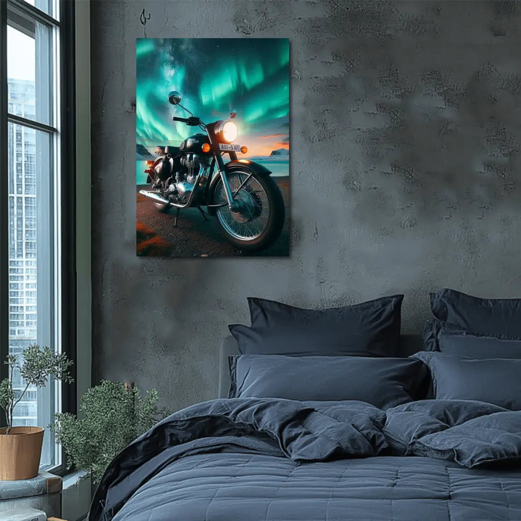 Royal Enfield Classic Northern Lights Night – Wall Art
