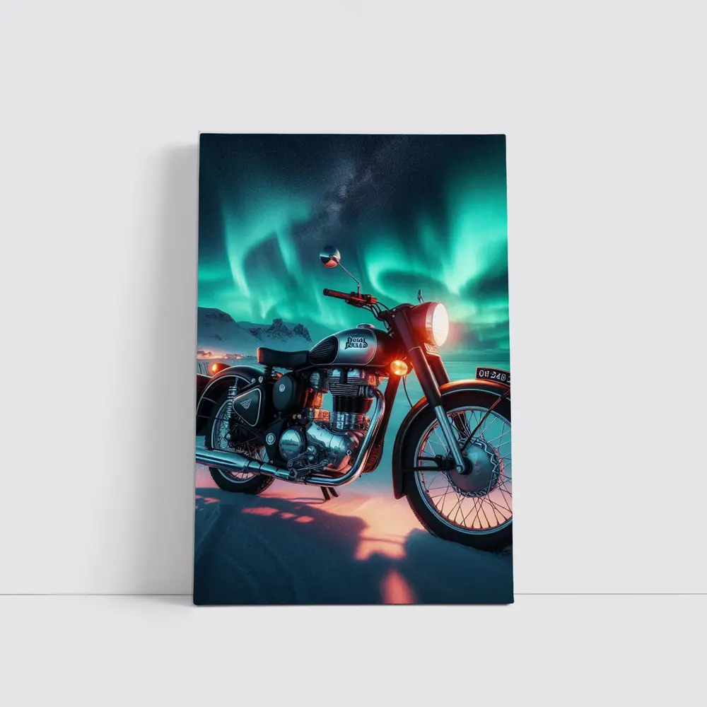 Royal Enfield Classic Under Northern Lights – Wall Art