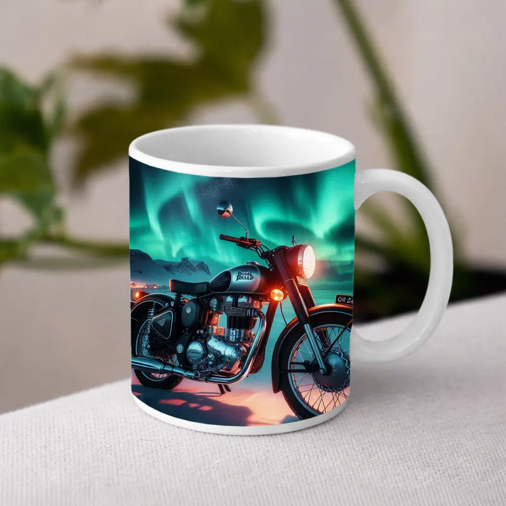 Royal Enfield Classic Under Northern Lights – Mugs