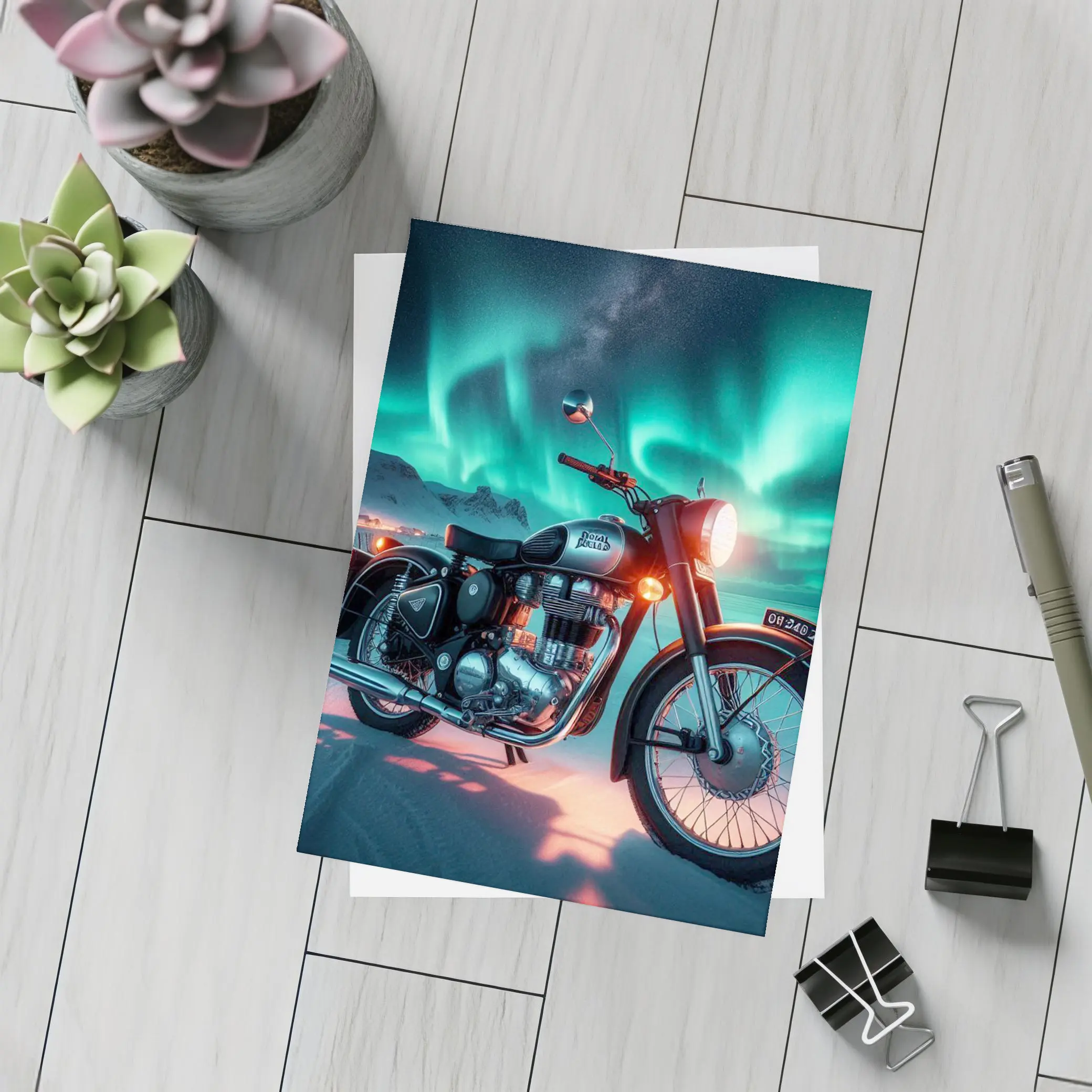 Royal Enfield Classic Under Northern Lights – Postcards