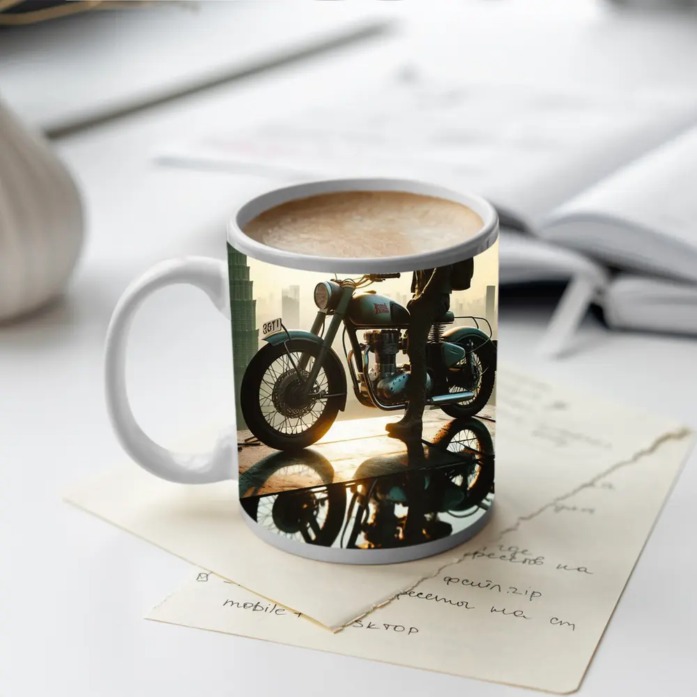 Royal Enfield Rider City Skyline Sunset – Mugs