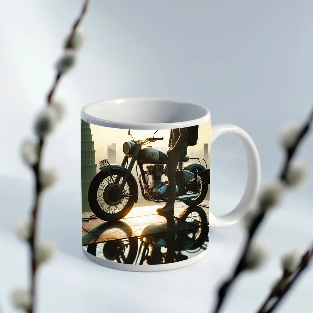 Royal Enfield Rider City Skyline Sunset – Mugs