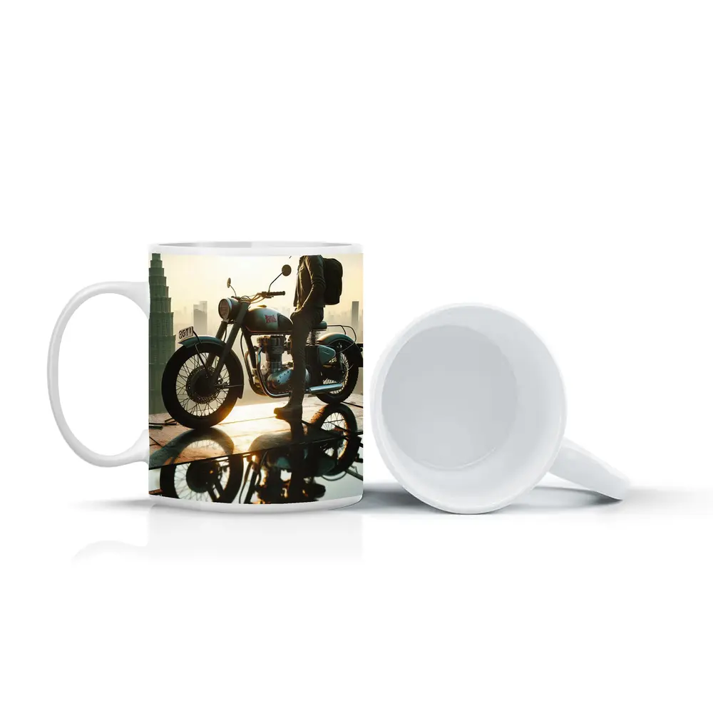 Royal Enfield Rider City Skyline Sunset – Mugs