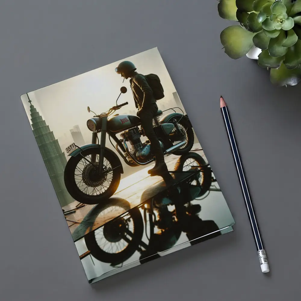 Royal Enfield Rider City Skyline Sunset – Notebooks