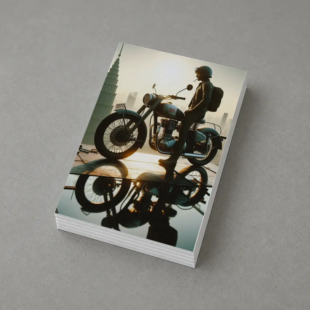 Royal Enfield Rider City Skyline Sunset – Postcards