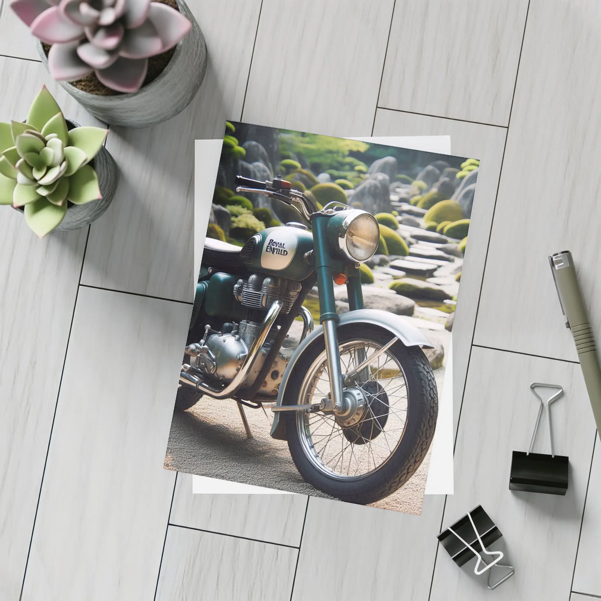 Royal Enfield Classic Motorcycle Japanese Garden – Postcards