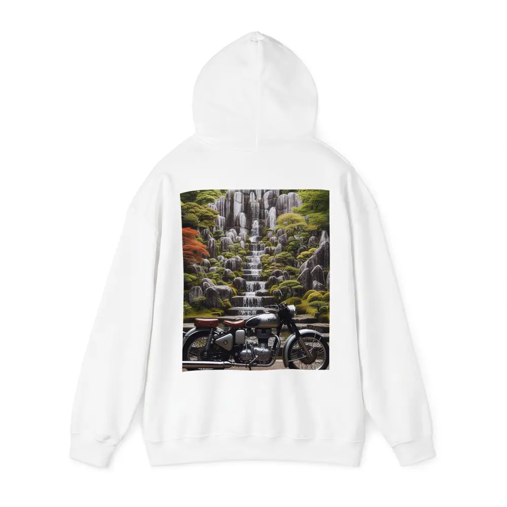Royal Enfield Classic Motorcycle Japanese Garden Waterfall – Hoodies