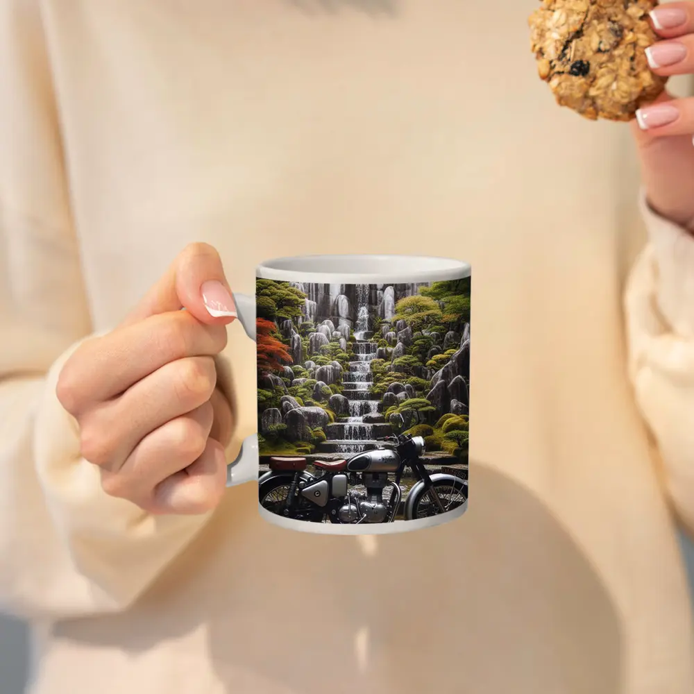 Royal Enfield Classic Motorcycle Japanese Garden Waterfall – Mugs