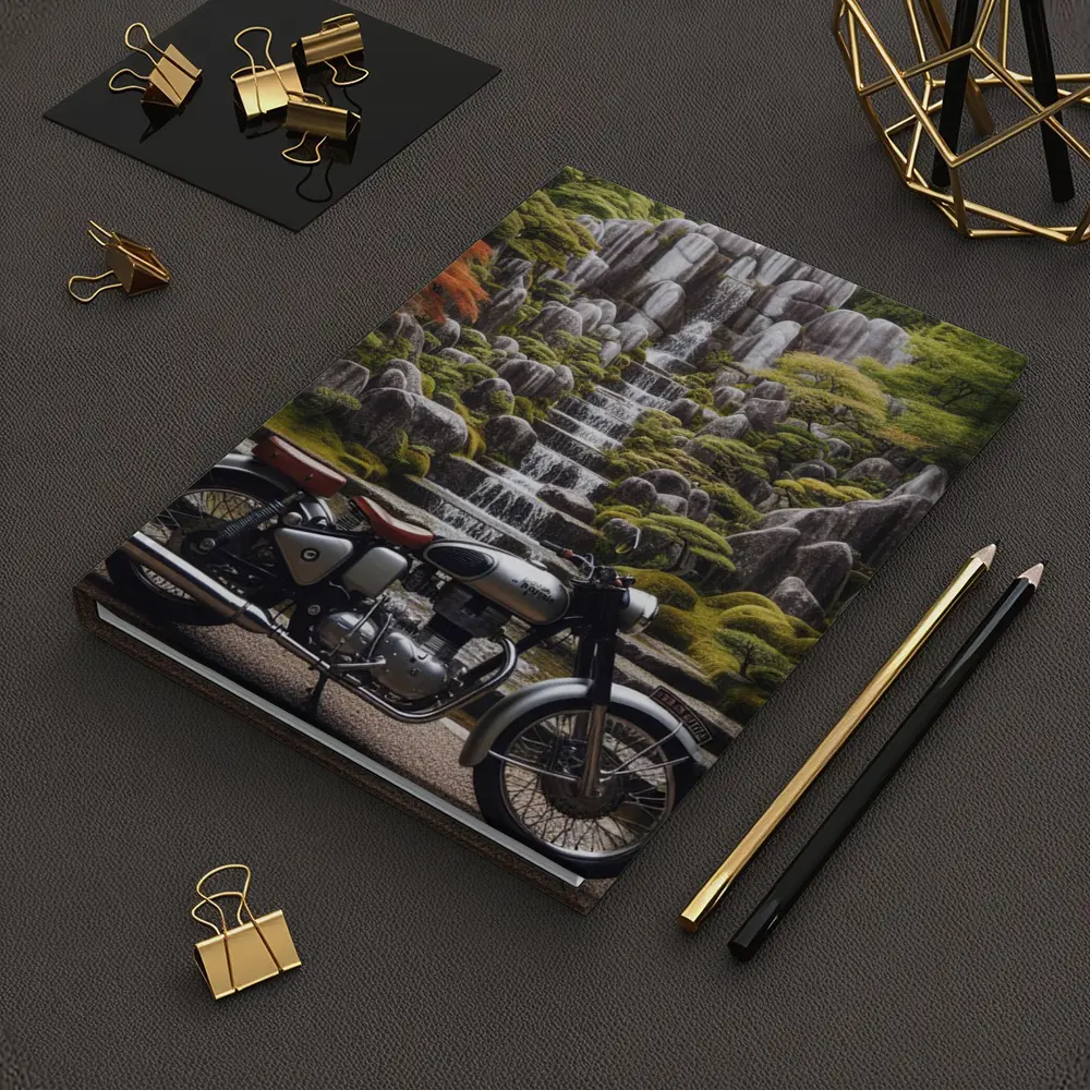 Royal Enfield Classic Motorcycle Japanese Garden Waterfall – Notebooks
