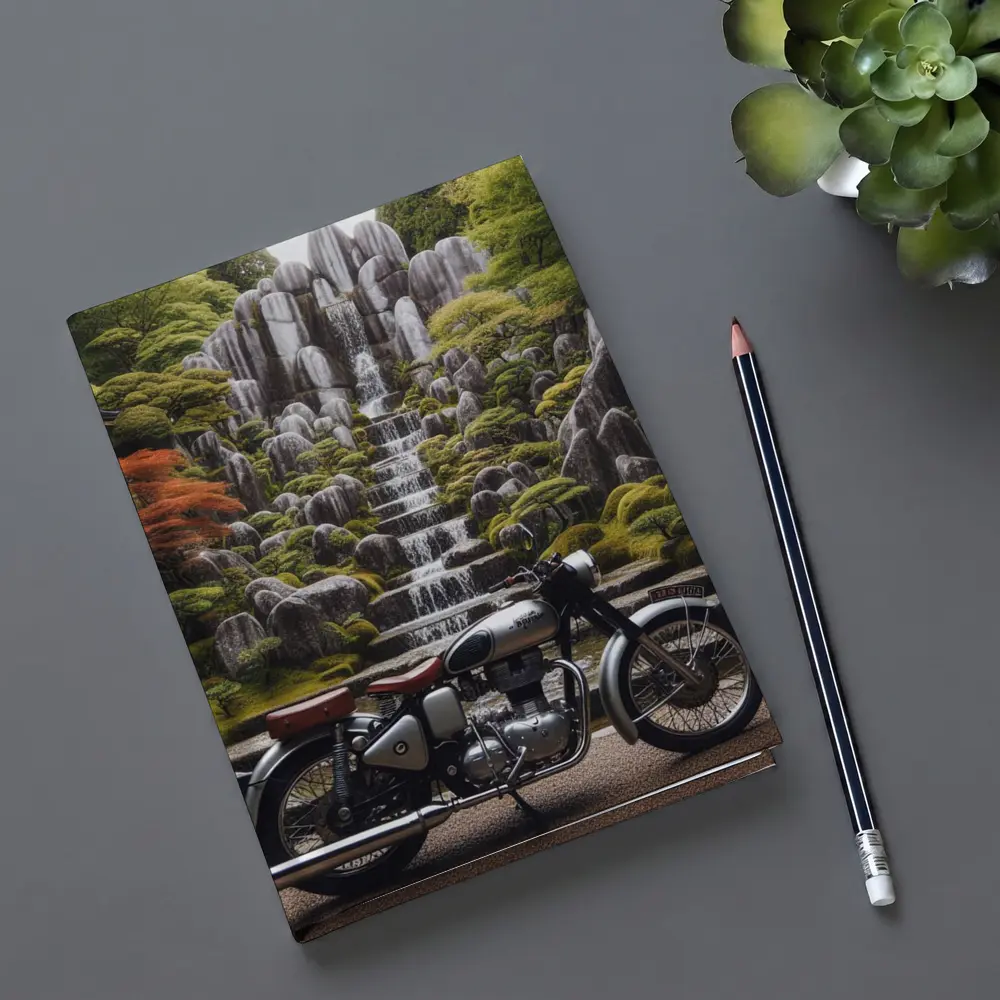 Royal Enfield Classic Motorcycle Japanese Garden Waterfall – Notebooks