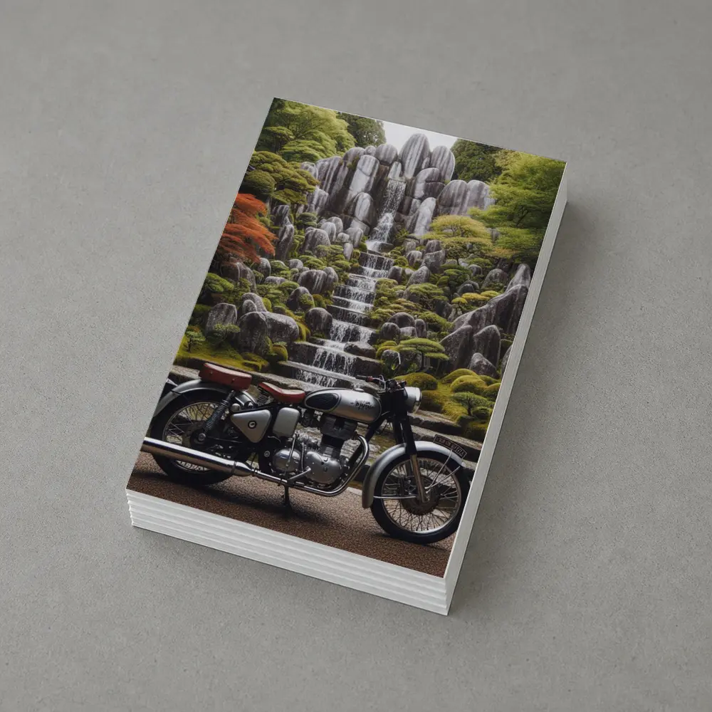 Royal Enfield Classic Motorcycle Japanese Garden Waterfall – Postcards