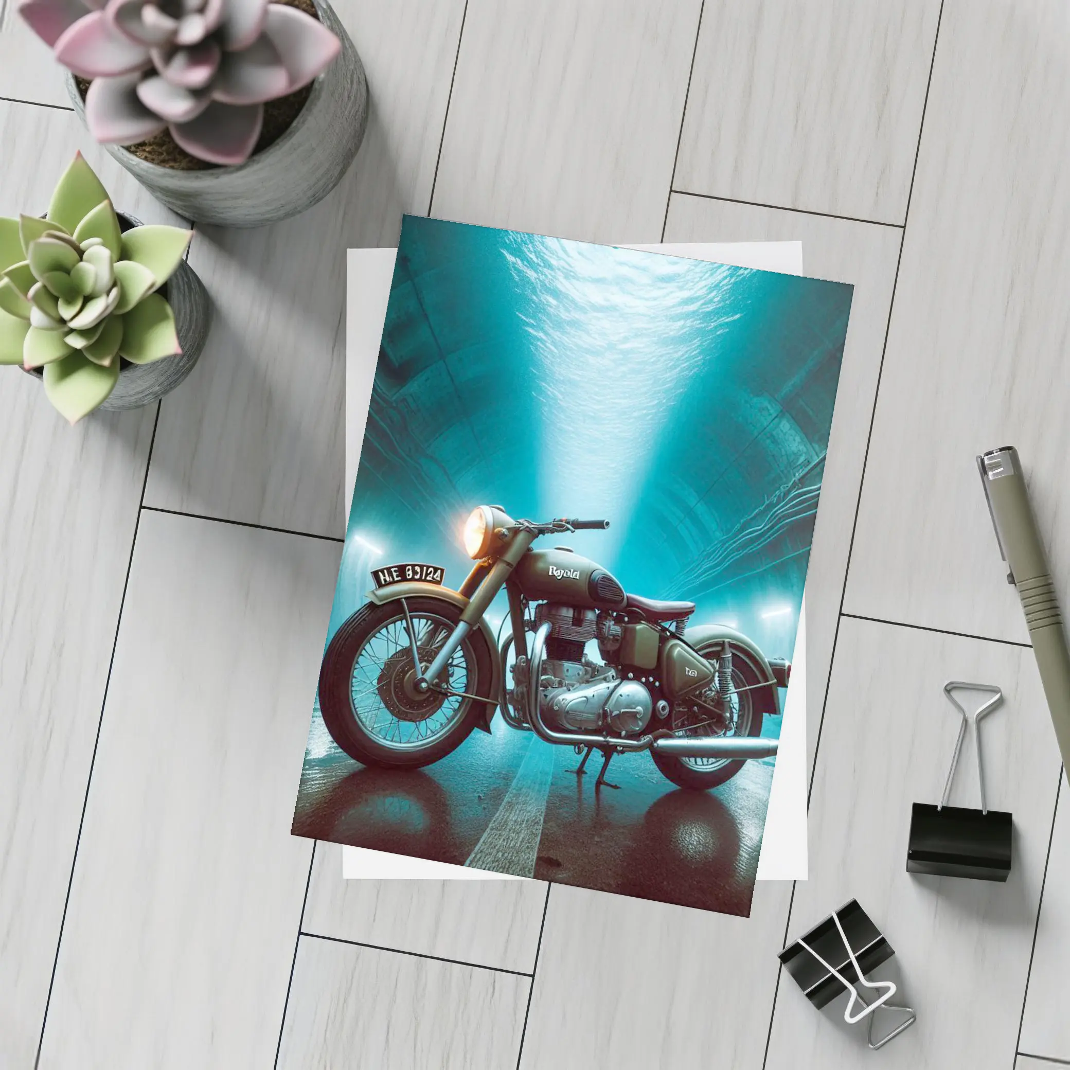 Royal Enfield Classic Underwater Tunnel Scene – Postcards