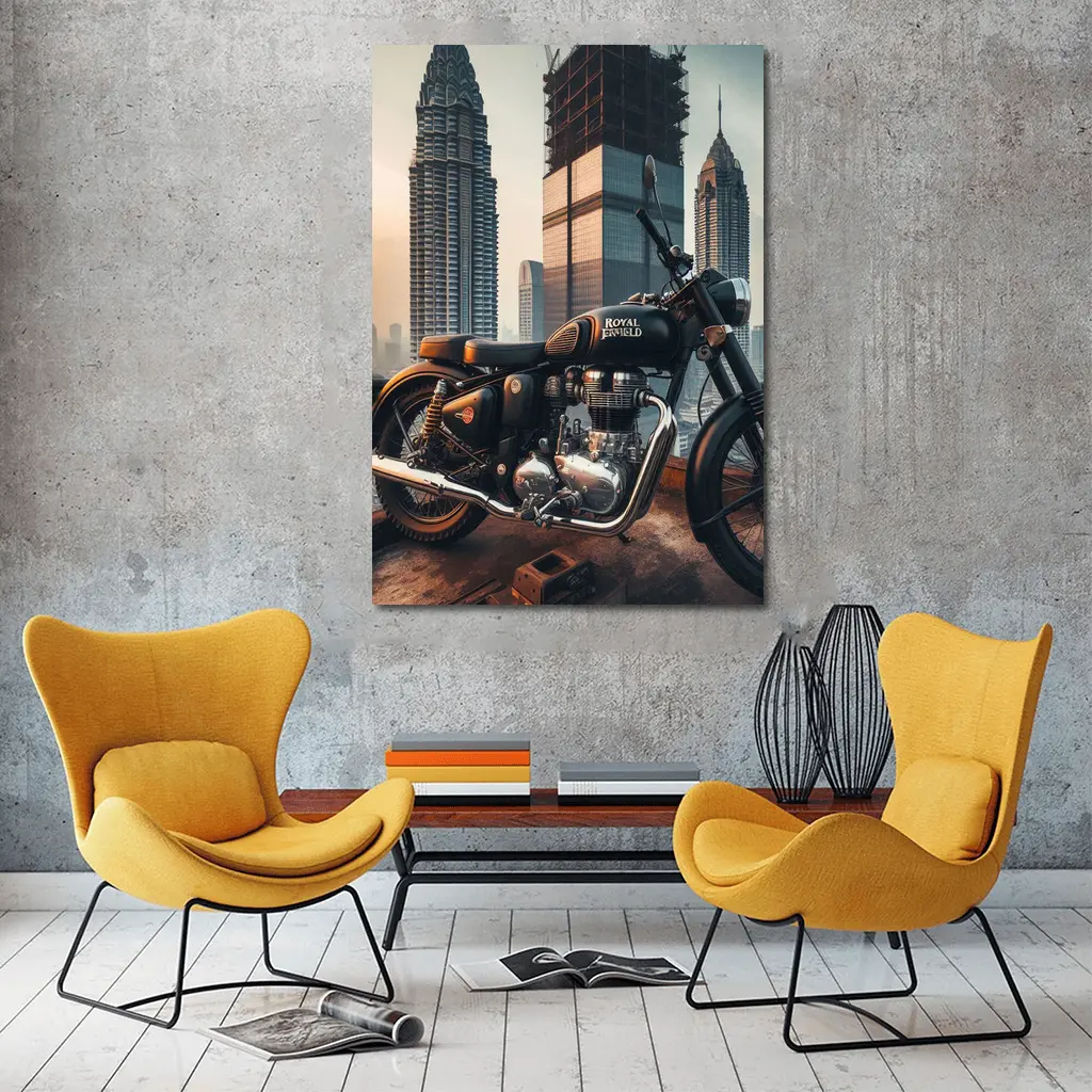 Royal Enfield Classic City Skyline Background – Wall Art