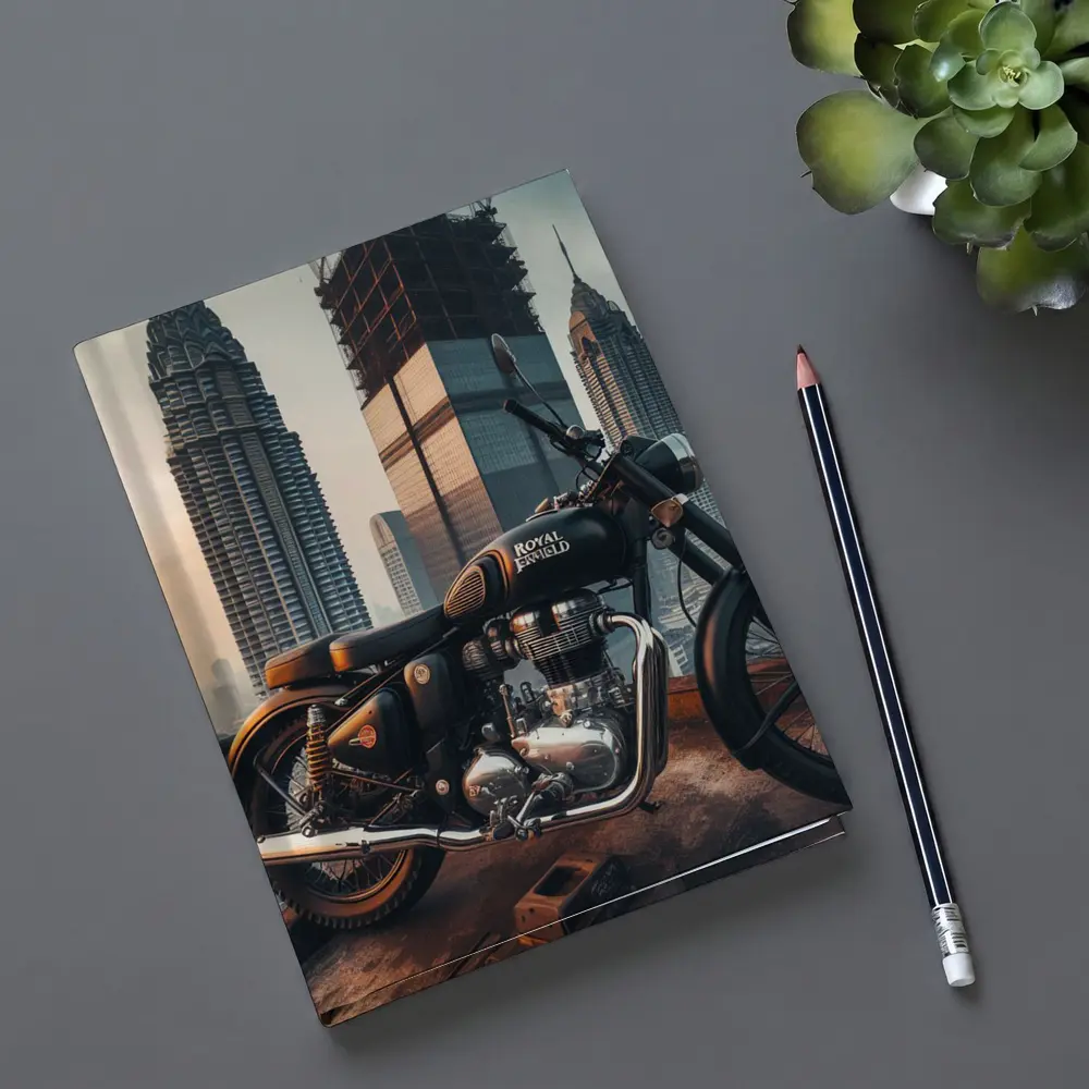 Royal Enfield Classic City Skyline Background – Notebooks