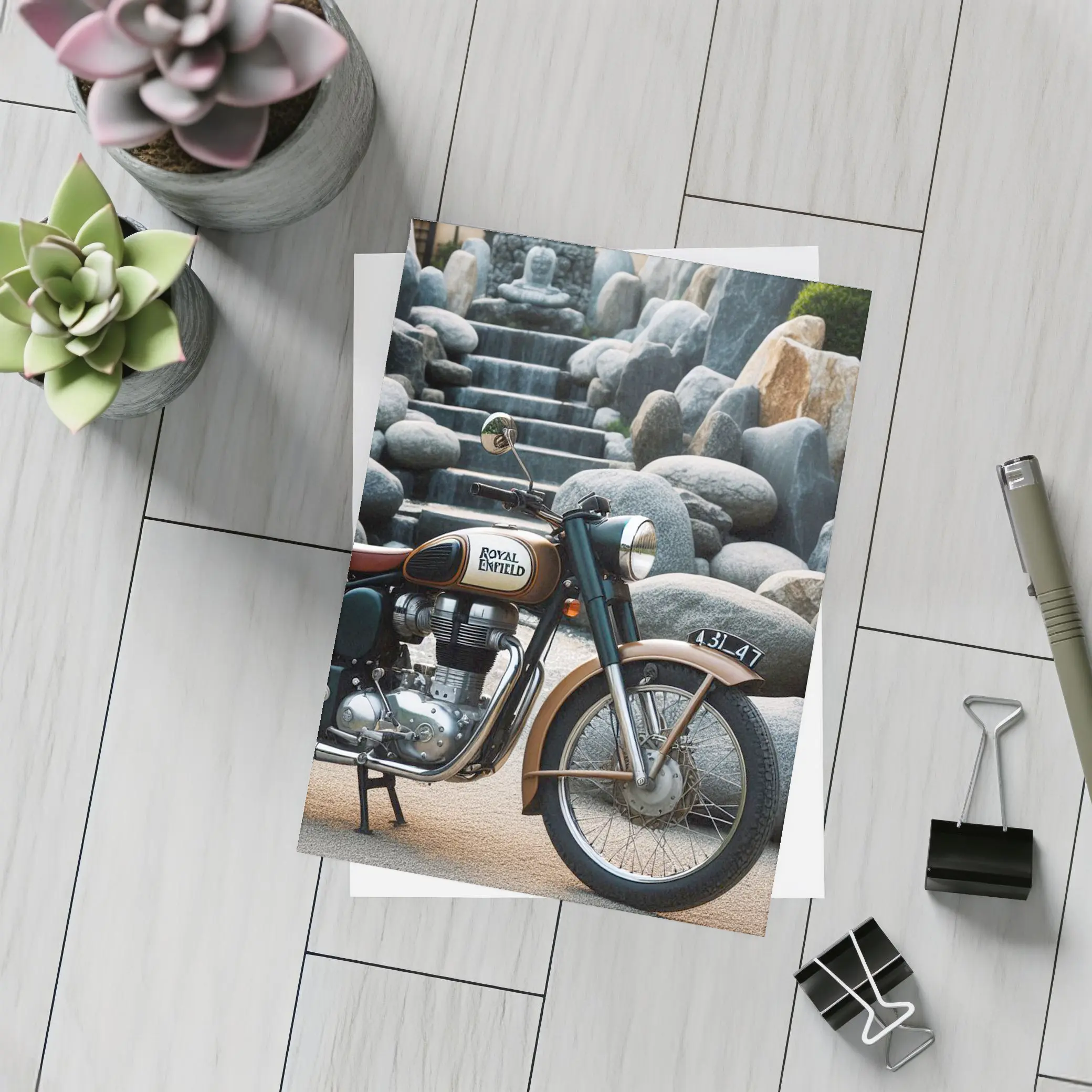 Royal Enfield Classic Motorcycle Stone Garden – Postcards