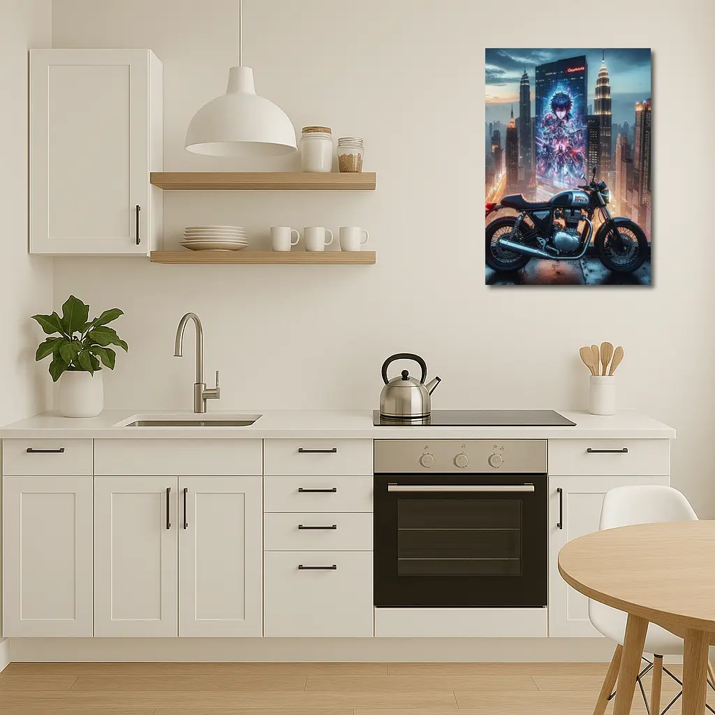 Cafe Racer Motorcycle Anime City Night – Wall Art