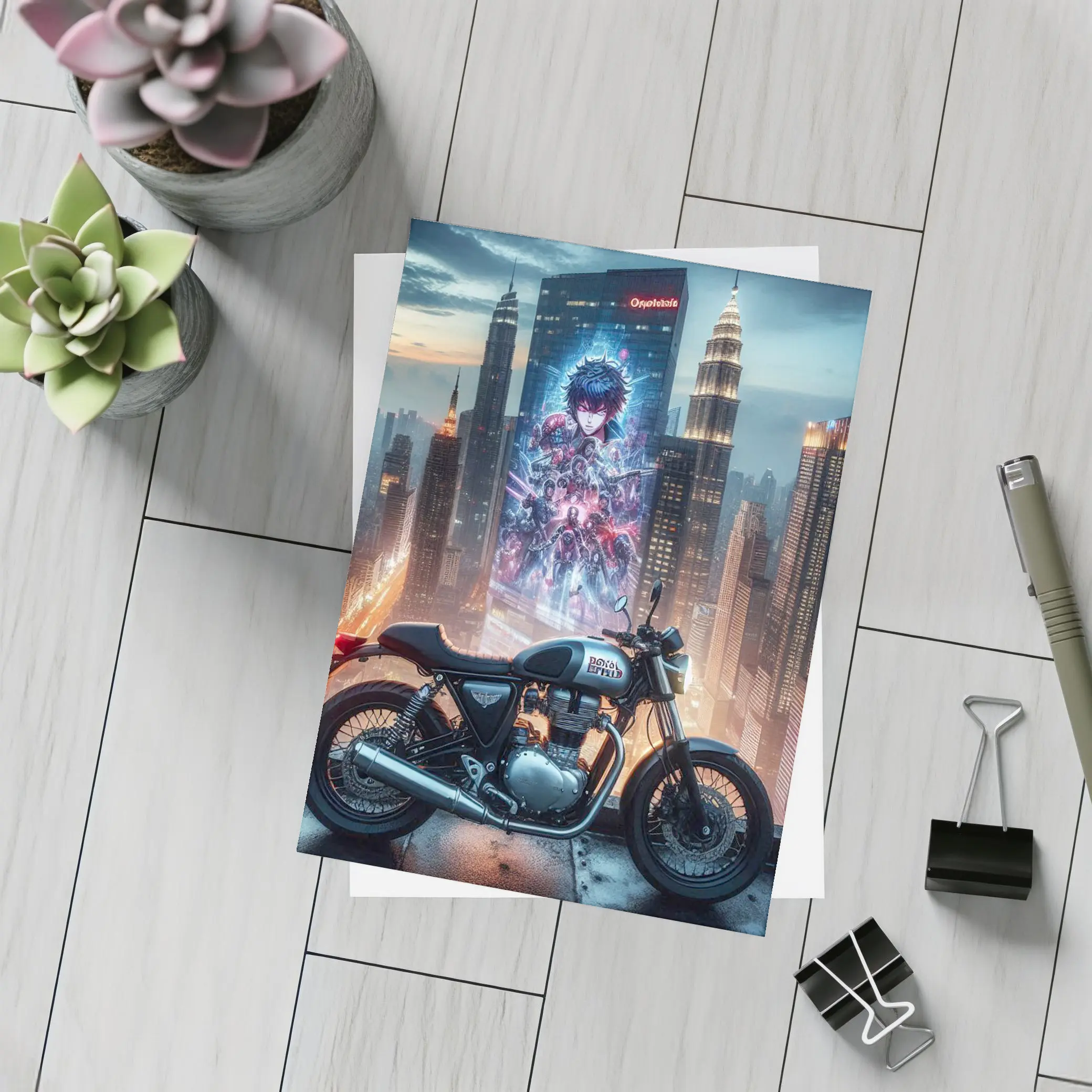 Cafe Racer Motorcycle Anime City Night – Postcards