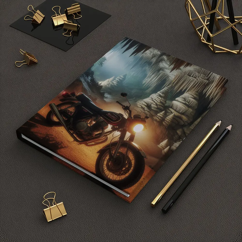 Suzuki Cafe Racer Motorcycle Inside Mystical Cave – Notebooks
