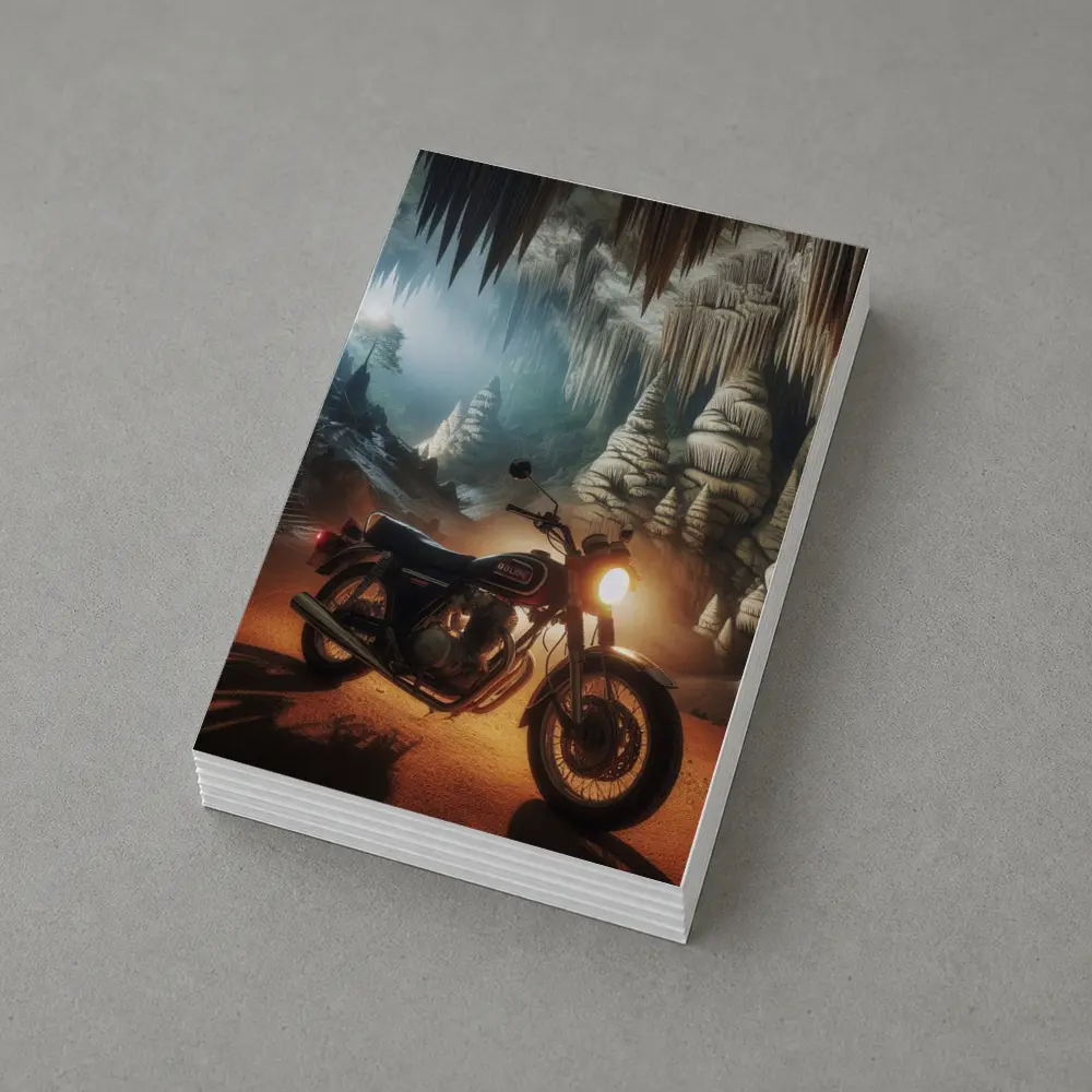 Suzuki Cafe Racer Motorcycle Inside Mystical Cave – Postcards