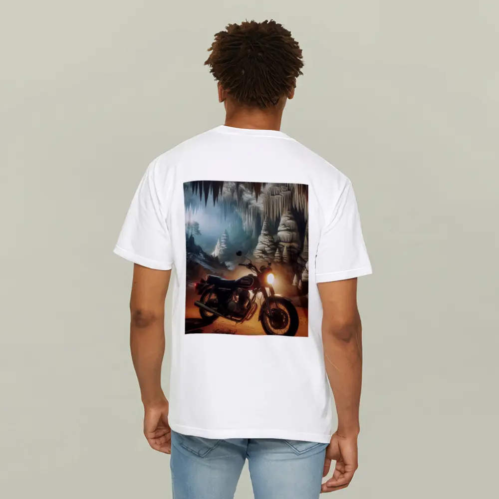 Suzuki Cafe Racer Motorcycle Inside Mystical Cave – T-Shirts