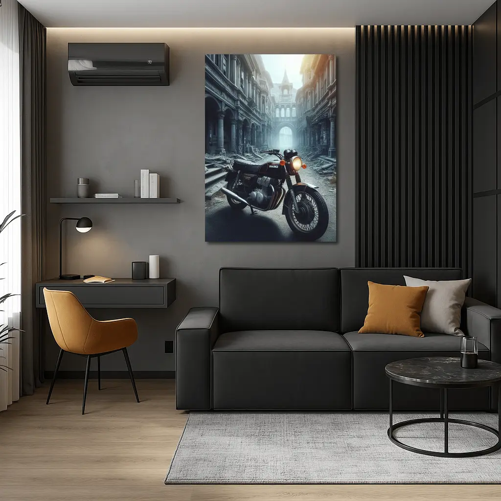 Suzuki Classic Motorcycle Abandoned City Street – Wall Art