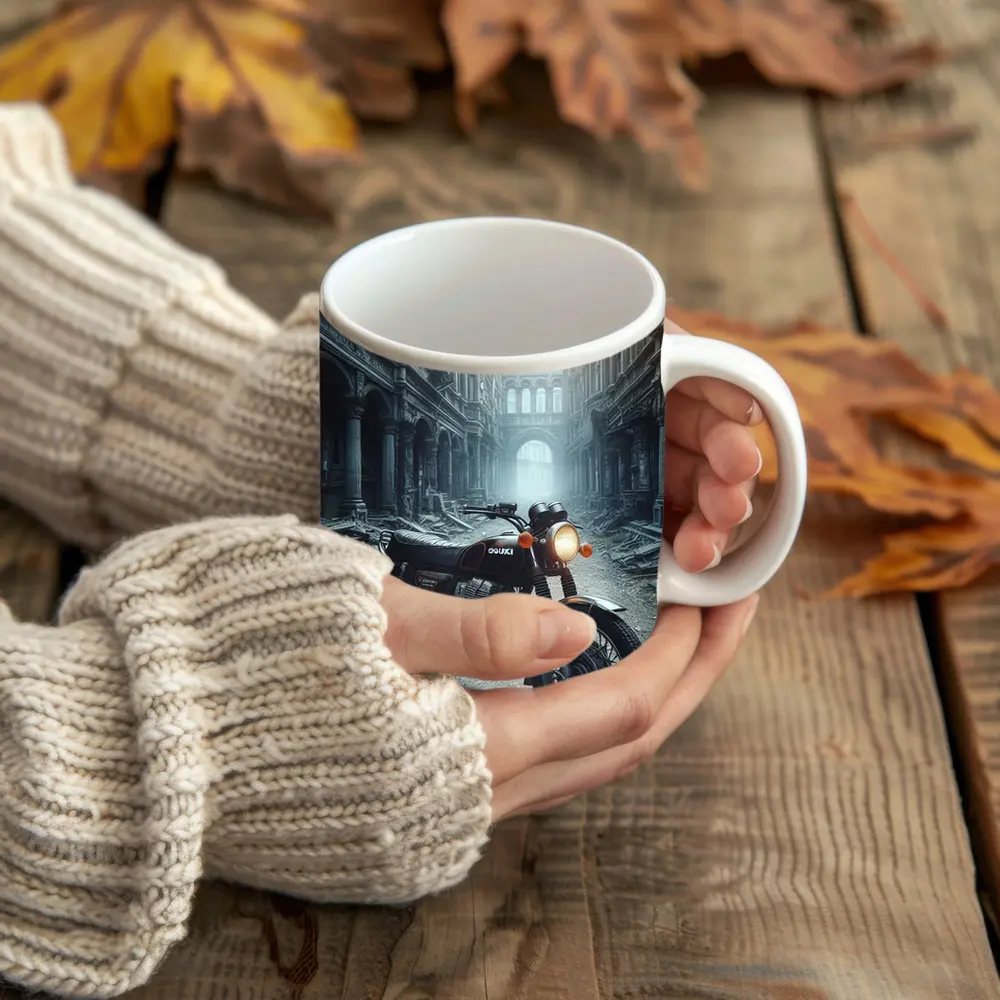 Suzuki Classic Motorcycle Abandoned City Street – Mugs