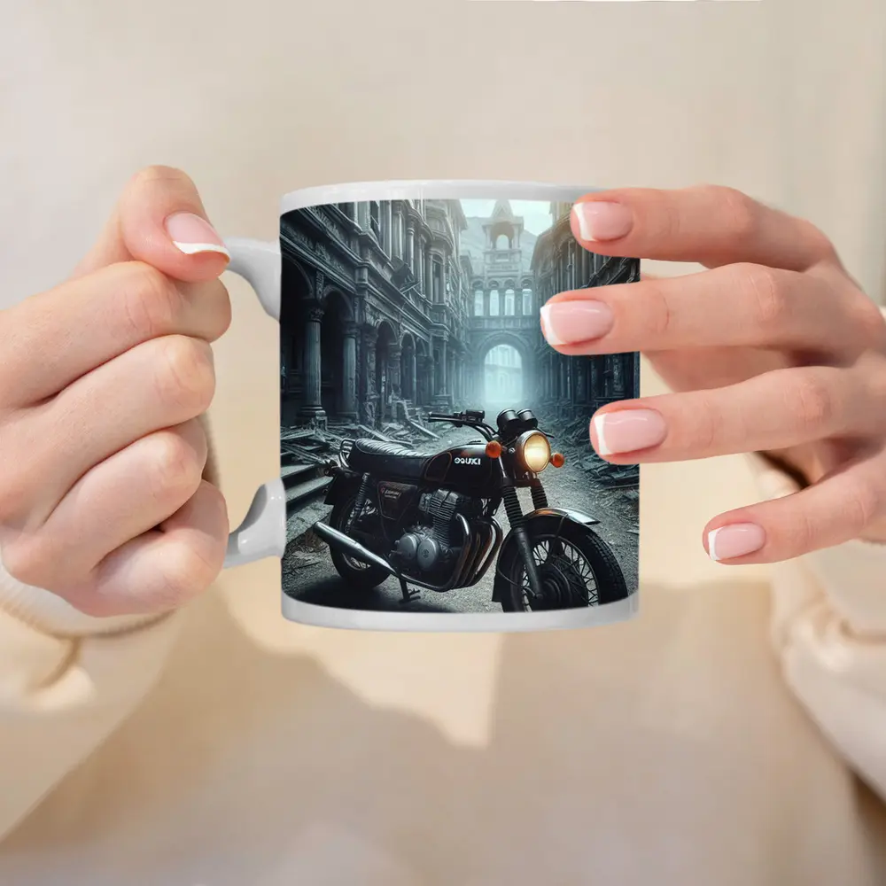 Suzuki Classic Motorcycle Abandoned City Street – Mugs