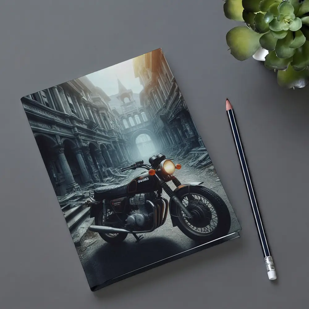 Suzuki Classic Motorcycle Abandoned City Street – Notebooks
