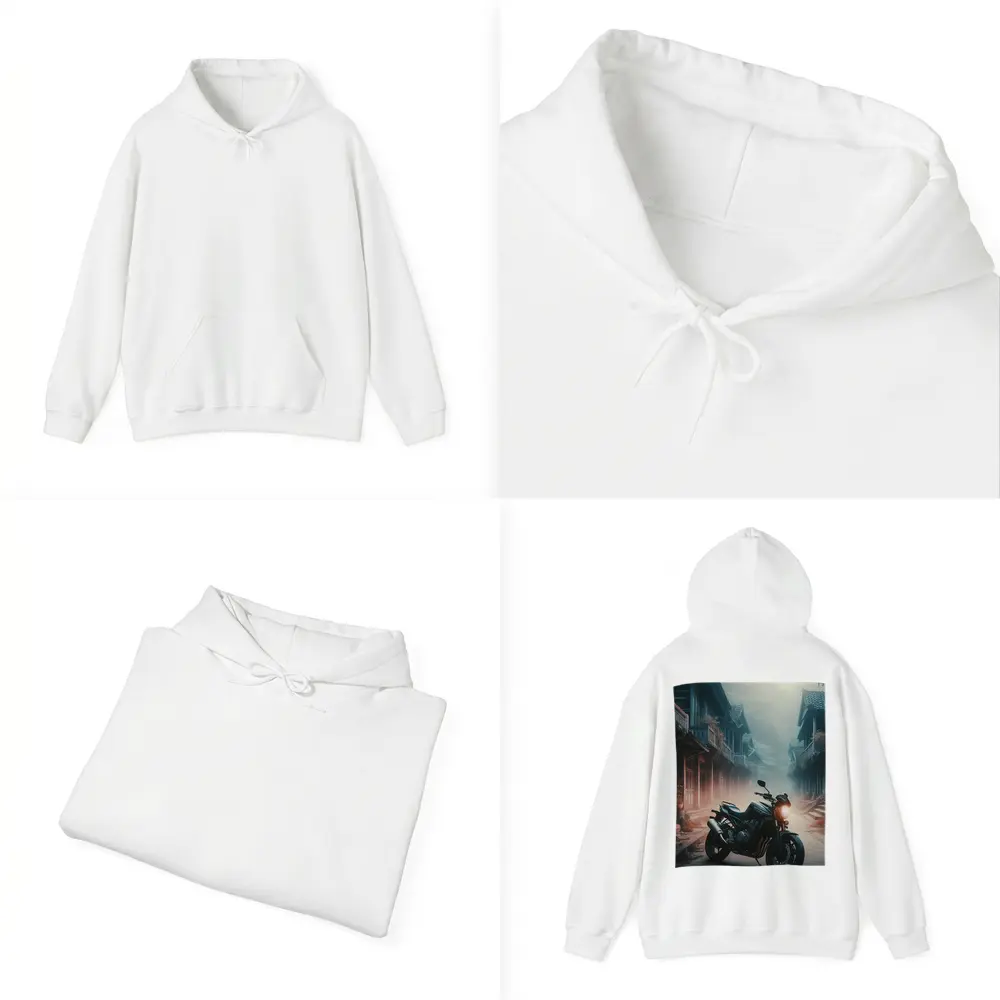 Naked Bike Motorcycle Misty Village Street – Hoodies