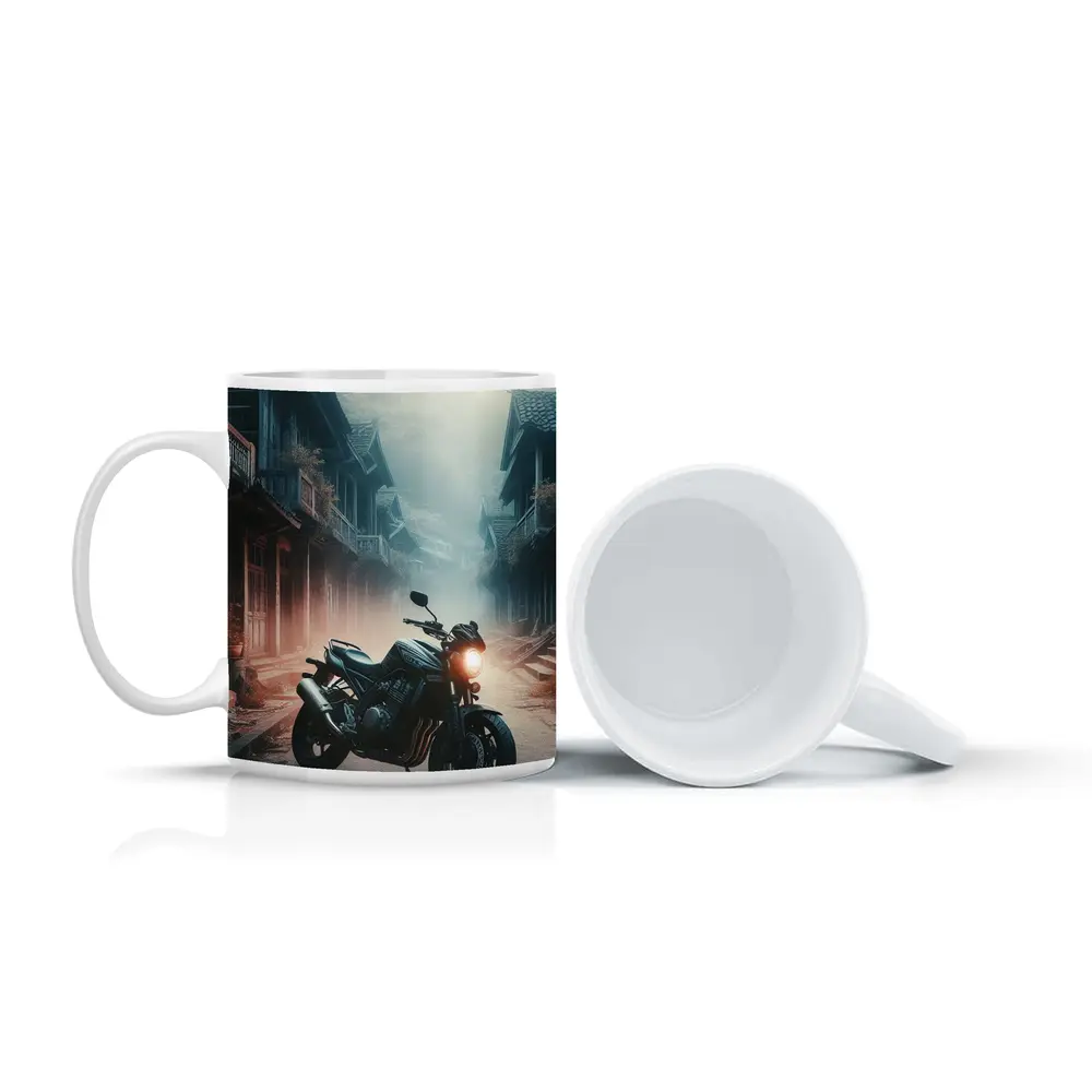 Naked Bike Motorcycle Misty Village Street – Mugs