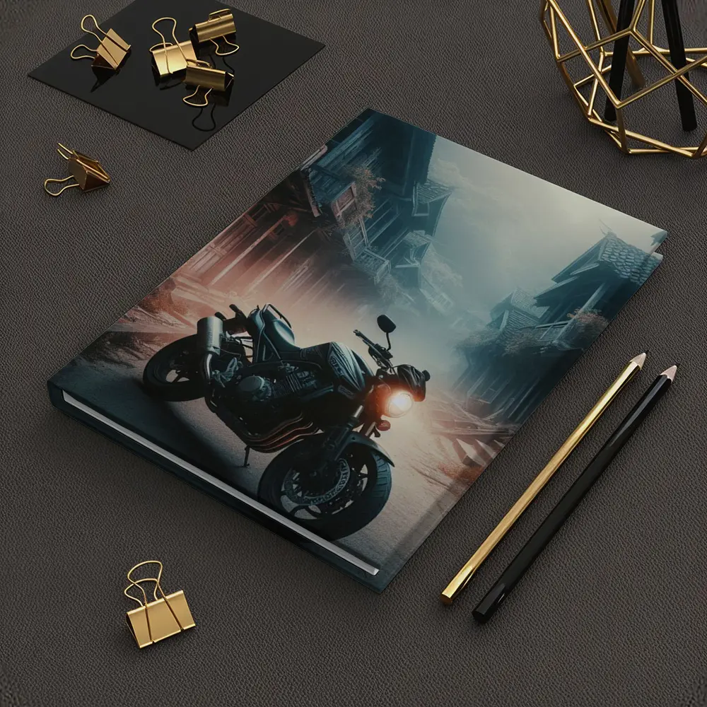 Naked Bike Motorcycle Misty Village Street – Notebooks