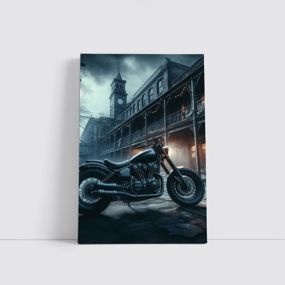 Dark Bobber Motorcycle Moody Gothic Street Scene – Wall Art