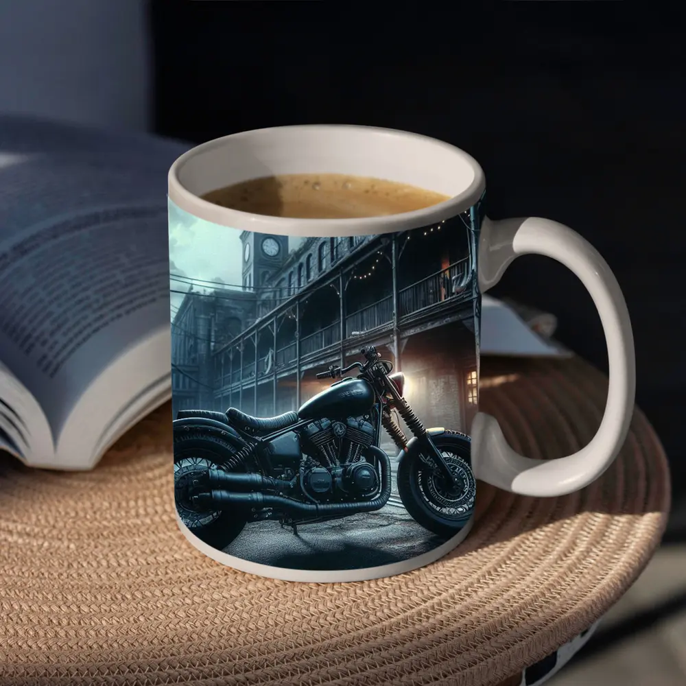 Dark Bobber Motorcycle Moody Gothic Street Scene – Mugs