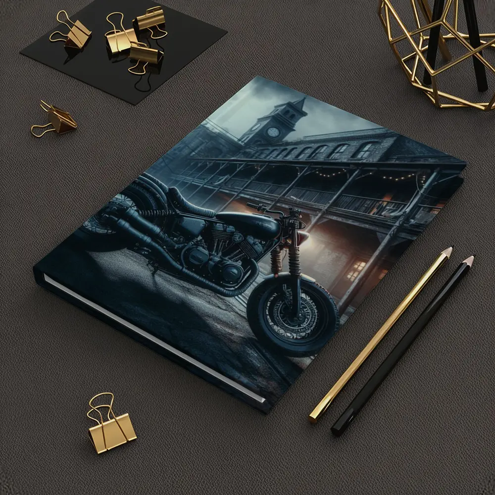 Dark Bobber Motorcycle Moody Gothic Street Scene – Notebooks