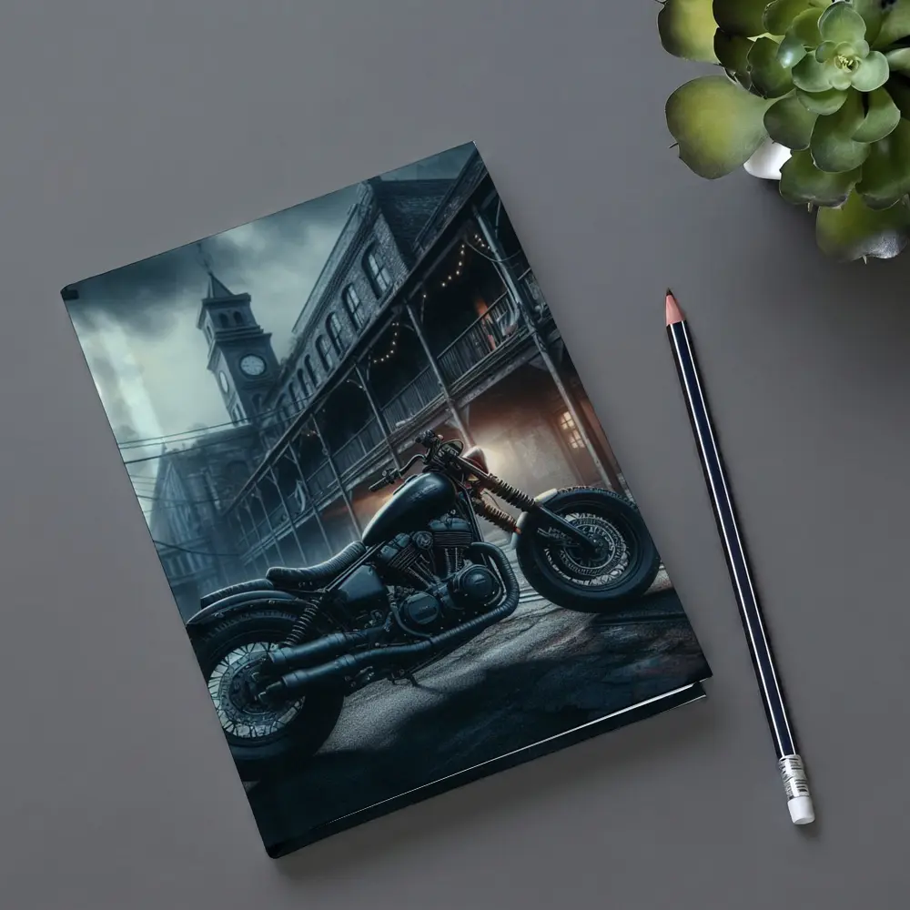 Dark Bobber Motorcycle Moody Gothic Street Scene – Notebooks