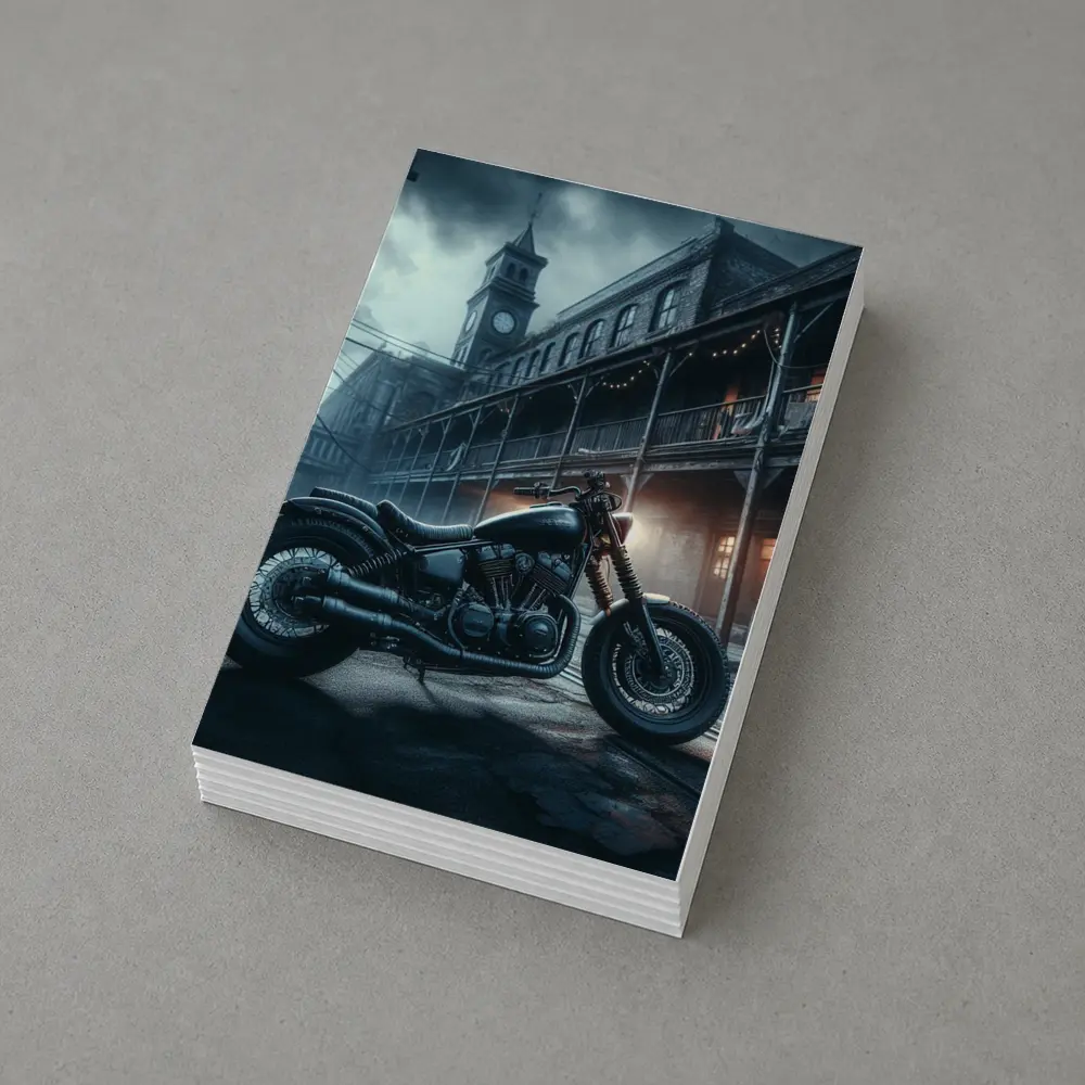 Dark Bobber Motorcycle Moody Gothic Street Scene – Postcards