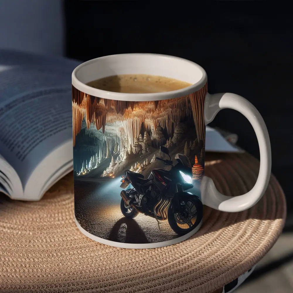 Sport Bike Inside Dramatic Cave Formation – Mugs