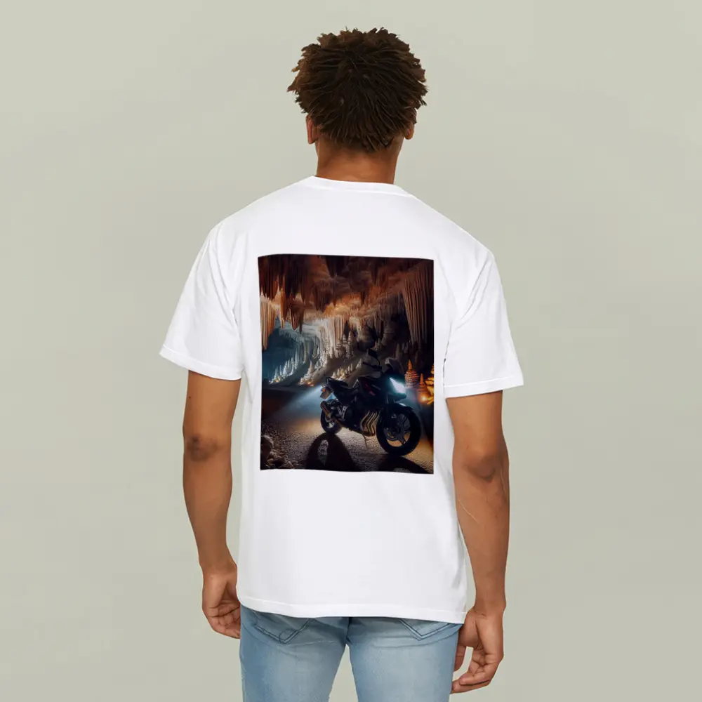 Sport Bike Inside Dramatic Cave Formation – T-Shirts