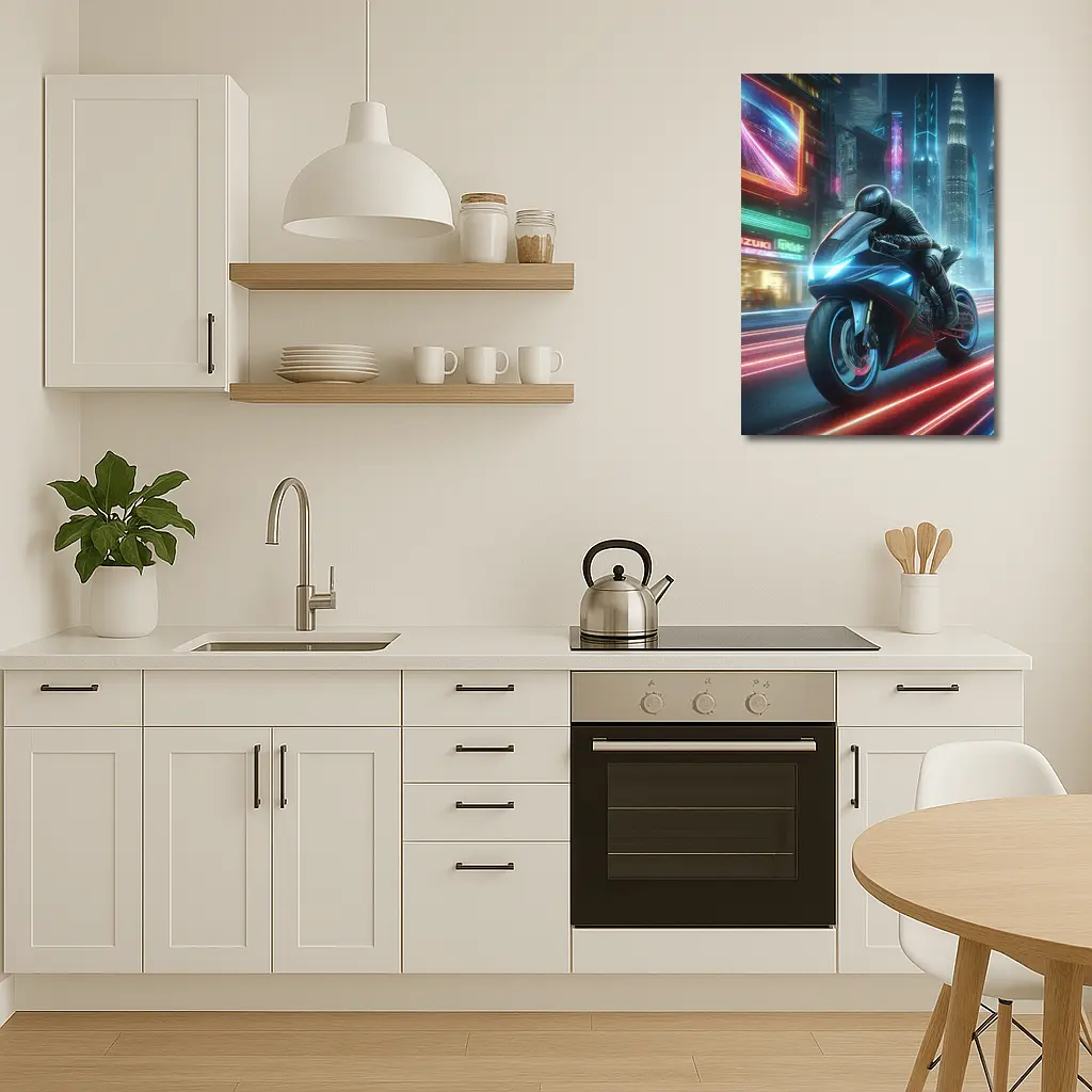 Futuristic Sport Bike Neon Cyberpunk City Night – Wall Art
