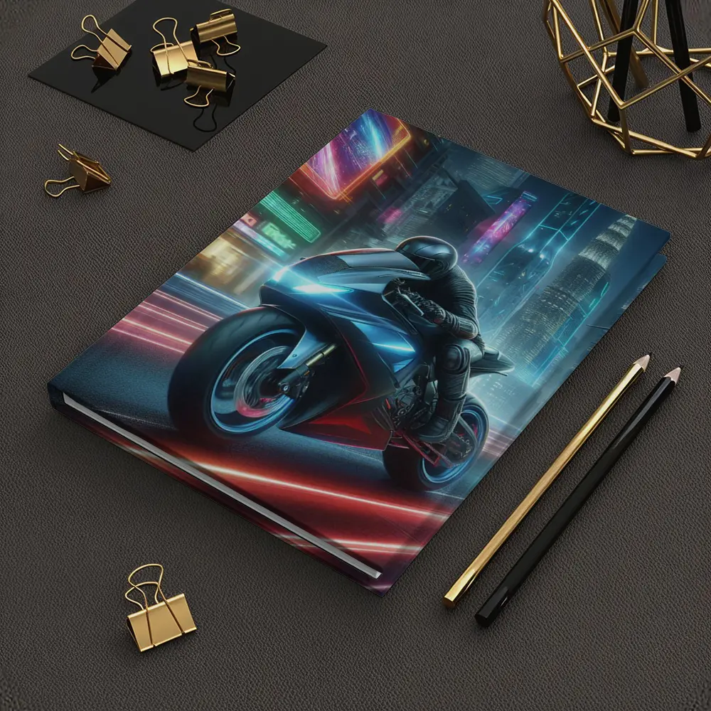 Futuristic Sport Bike Neon Cyberpunk City Night – Notebooks