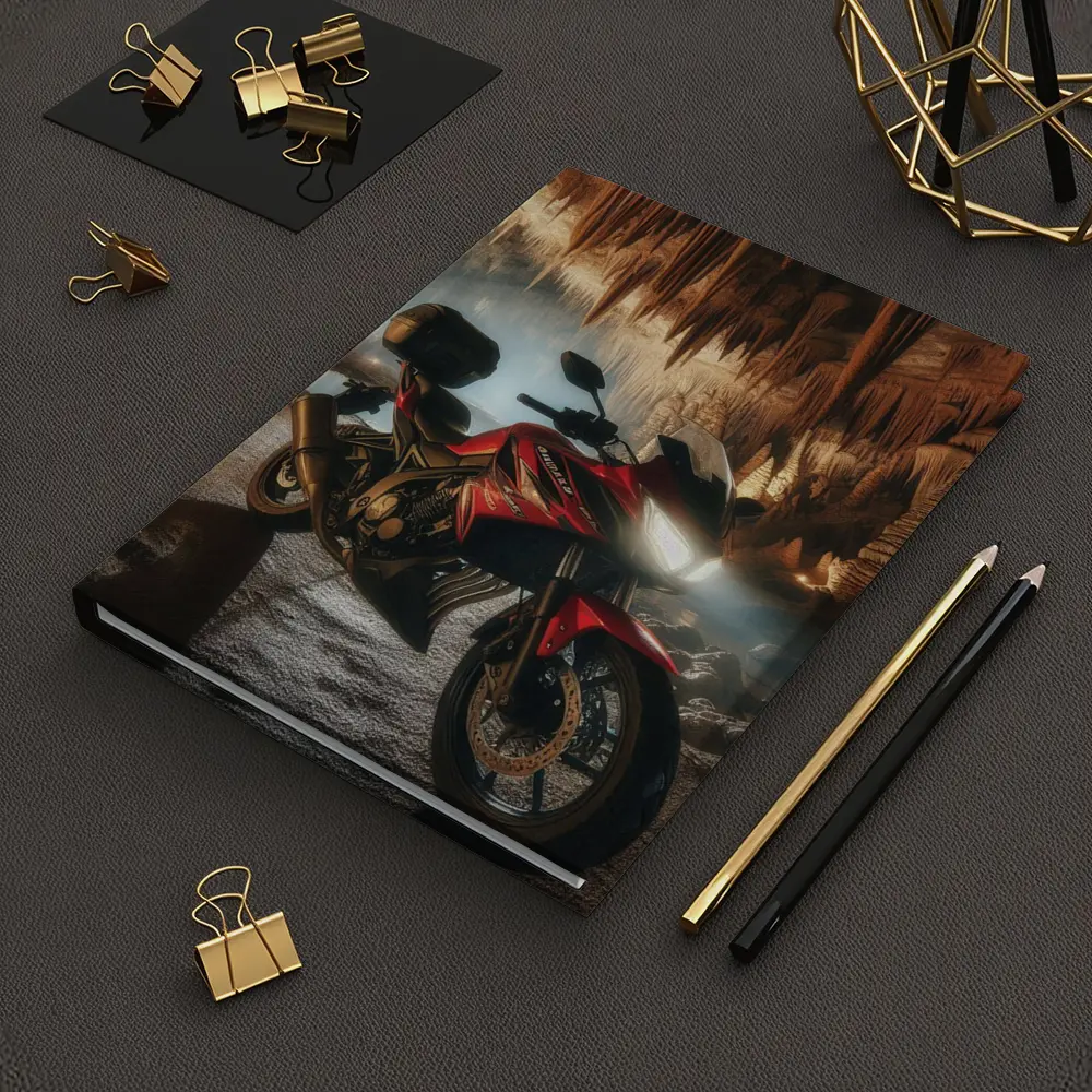 Red Honda Motorcycle Inside Dramatic Cave – Notebooks
