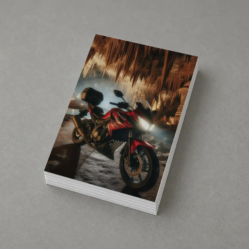 Red Honda Motorcycle Inside Dramatic Cave – Postcards
