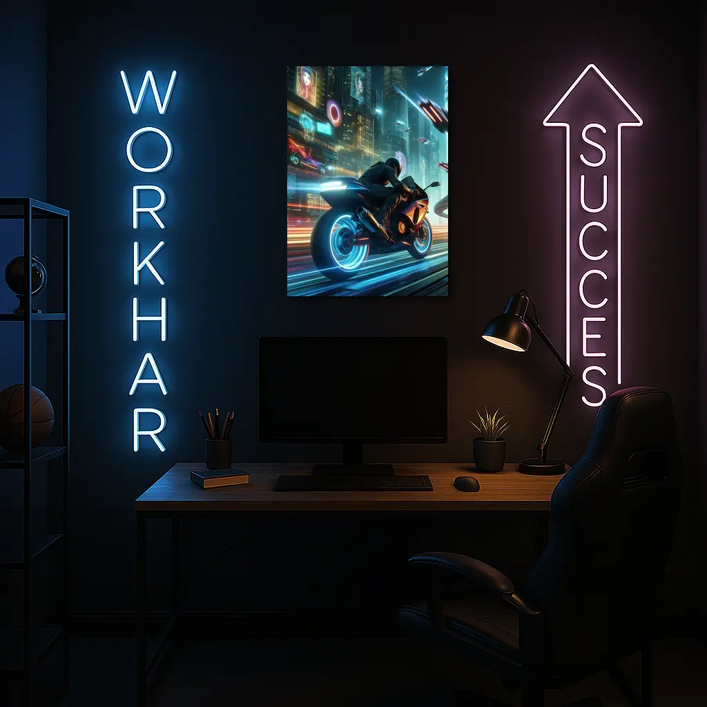 Cyberpunk Sport Bike Neon Futuristic City – Wall Art