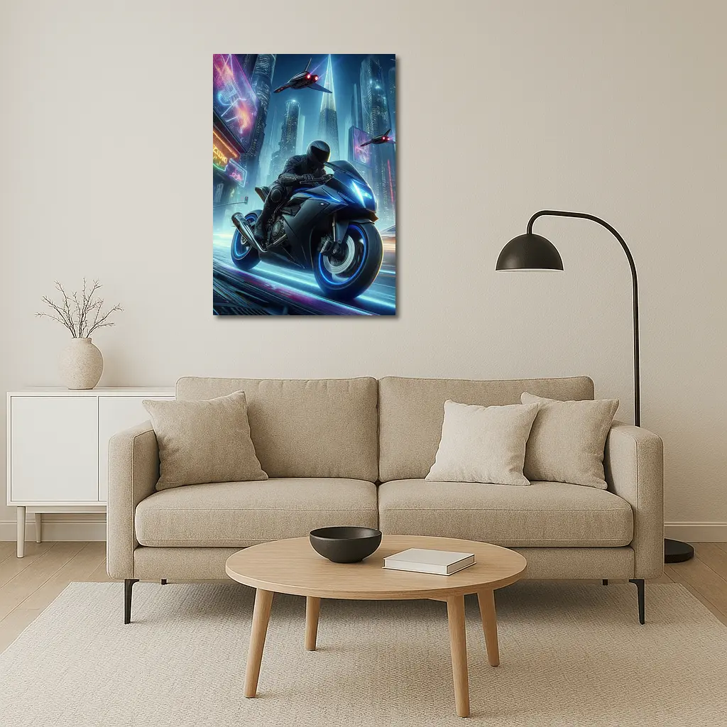 Cyberpunk Sport Bike Neon City Night – Wall Art